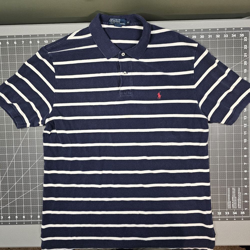 Polo Ralph Lauren Shirt XL Sailor Striped Pique Knit Golf Preppy Academia Ivy